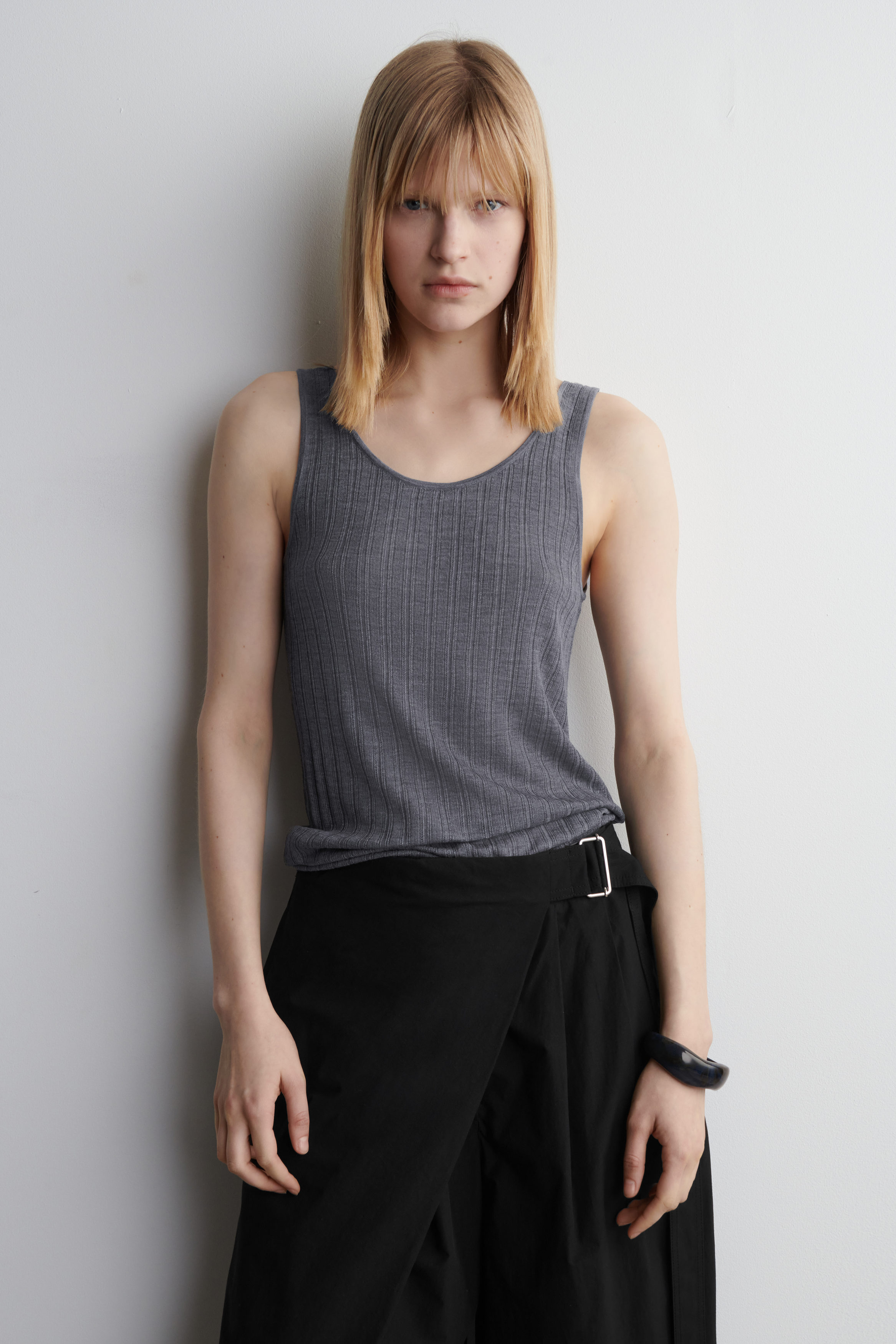 Ribbed-Knit Silk Tank Top