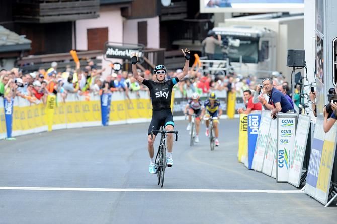 Chris Froome (Sky) wins the Dauphine stage to Valmorel