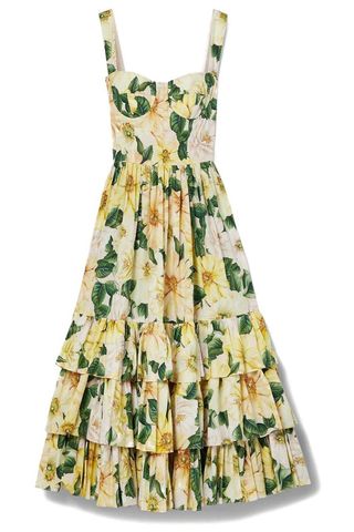 Tiered Floral-Print Cotton-Poplin Midi Dress