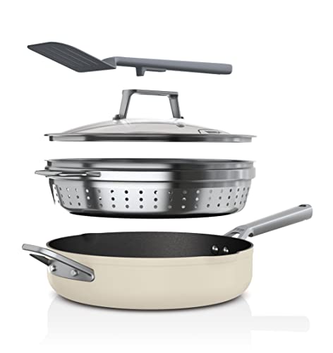 Ninja Foodi 9-In-1 Possiblepan With Zerostick, Steamer/strainer, Spatula, Glass Lid, 3.8l, Induction Compatible, Oven Safe to 260&amp;deg;c, Vanilla Bean Cw102whuk