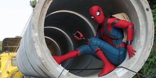 Spider-Man in concrete cylinder