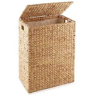 Casafield Large Laundry Hamper With Lid and Removable Liner Bag - Natural, Woven Water Hyacinth Rectangular Laundry Basket Sorter for Clothes and Towels