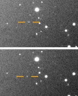 Images taken in May 2018 with Carnegie's 6.5-meter Magellan telescope at the Las Campanas Observatory in Chile. Lines point to Valetudo, the newly discovered "oddball" moon.