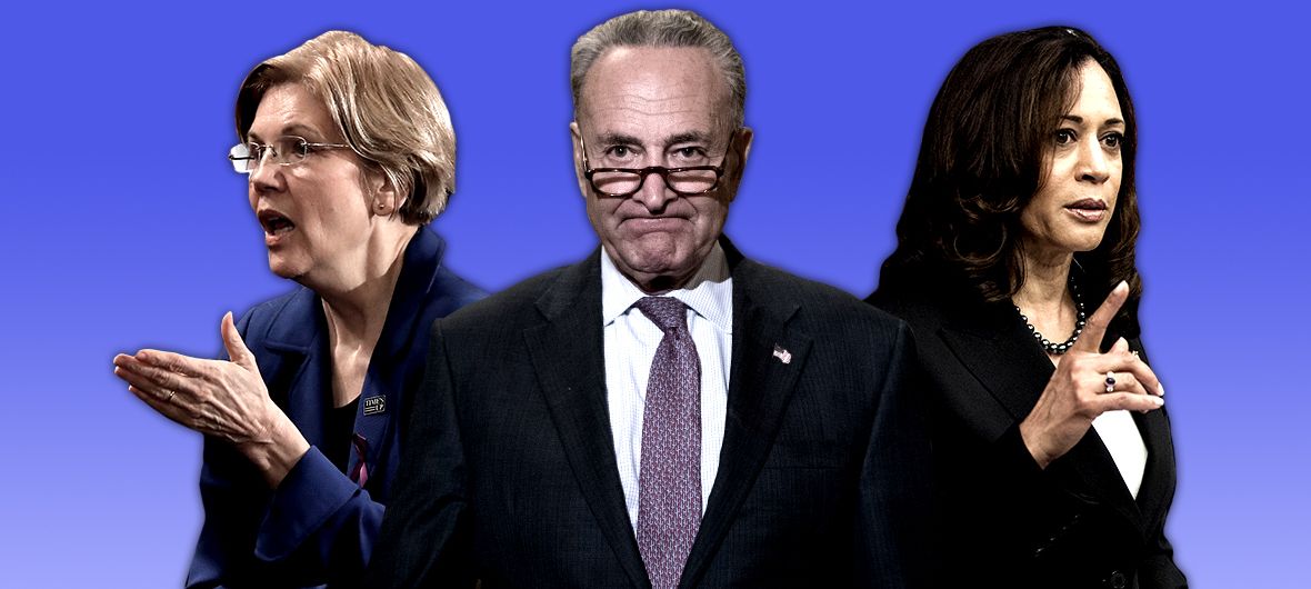 Charles Schumer, Kamala Harris, and Elizabeth Warren.