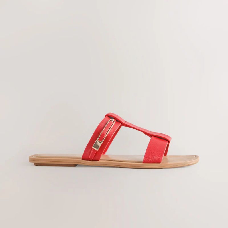 Next , Red Leather Buckle Trim Sandals