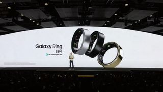Galaxy Ring pricing starting at $399, on stage at Galaxy Unpacked 2024