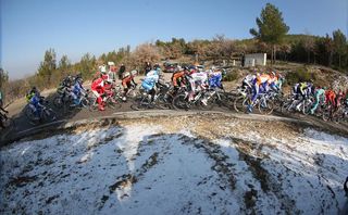 Snow accumulated on the road sides in the Tour Mediterranean