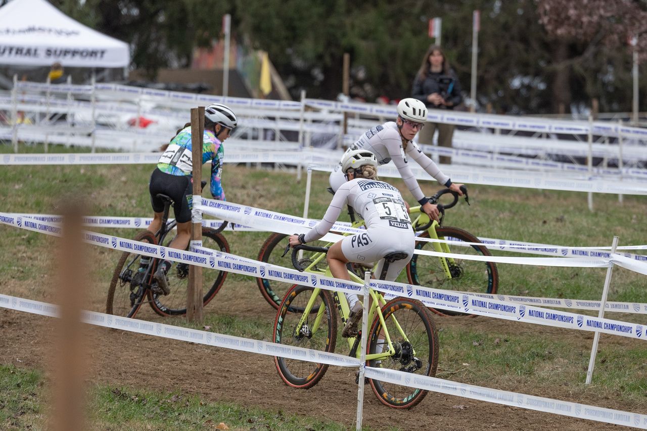 Raylyn Nuss yo-yo'd off the leaders for much of the second lap.