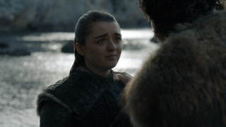 Maisie Williams as Arya saying goodbye to Jon in Game of Thrones series finale