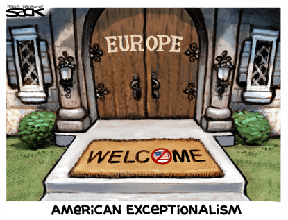 Editorial Cartoon U.S. American exceptionalism Europe travel ban