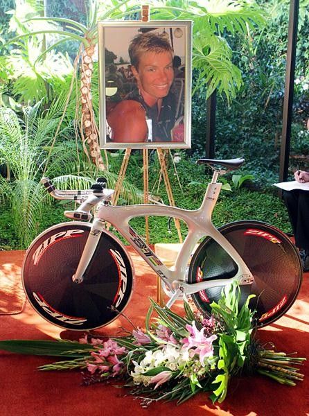 Amy Gillett's track bike at the funeral.