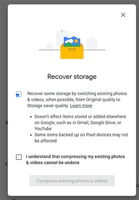 Compressing the photo and video library in Google Photos