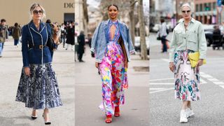 street style models showing how to style a denim jacket with prints