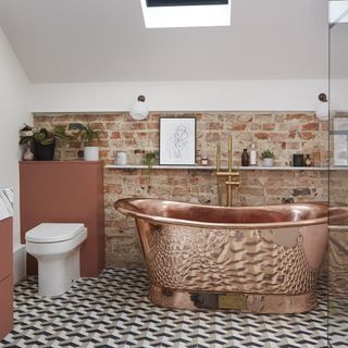 bathroom with copper bathtub