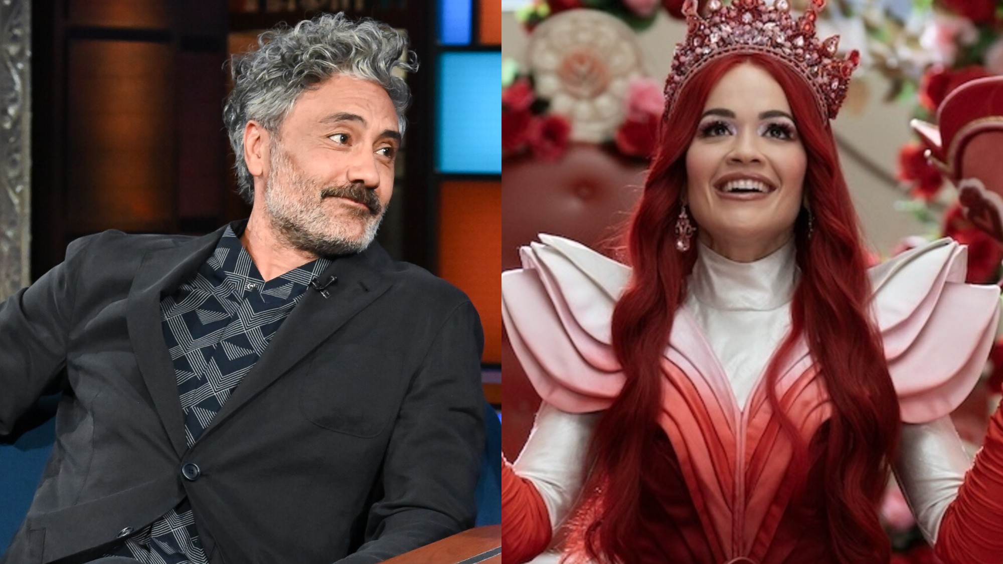 From left to right: Taika Waititi on The Late Show with Stephen Colbert and Rita Ora in Descendants: Wicked Wonderland. 