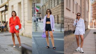 a composite of street style influencers wearing holiday outfits for the beach