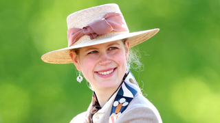 Lady Louise Windsor laughs as she takes part in the carriage driving event on day 5 of the Royal Windsor Horse Show at Windsor Castle on May 05, 2024 in Windsor, England