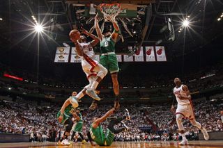 Jimmy Butler of the Miami Heat goes to the basket during Game 6 of the 2023 NBA Playoffs Eastern Conference Finals against the Boston Celtics on May 27, 2023