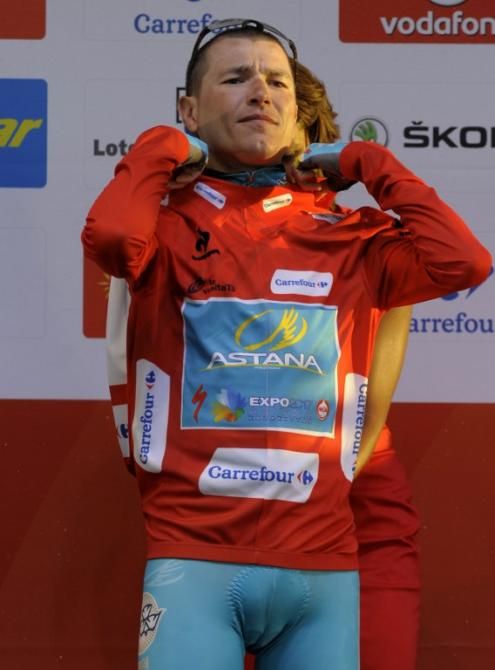 Janez Brajkovic led Astana across the line in the TTT and gets to wear the leader's jersey