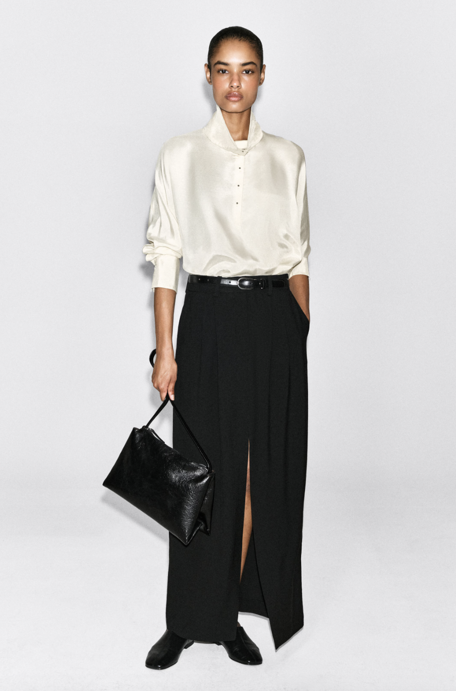 cos black pleated maxi skirt