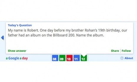 A Google a Day is a daily trivia question tricky enough to require savvy and persistent Google searching.