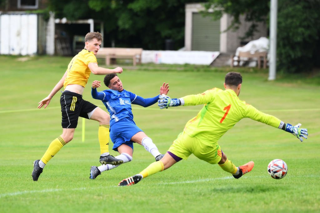 SHEFFIELD, ENGLAND - AUGUST 04: Iren Wilson of Hallamtakes a shot and misses during the Emirates FA Cup Extra Preliminary Round match between Hallam and Lower Breck at Sandygate on August 04, 2024 in Sheffield, England. (Photo by Ben Roberts Photo/Getty Images)