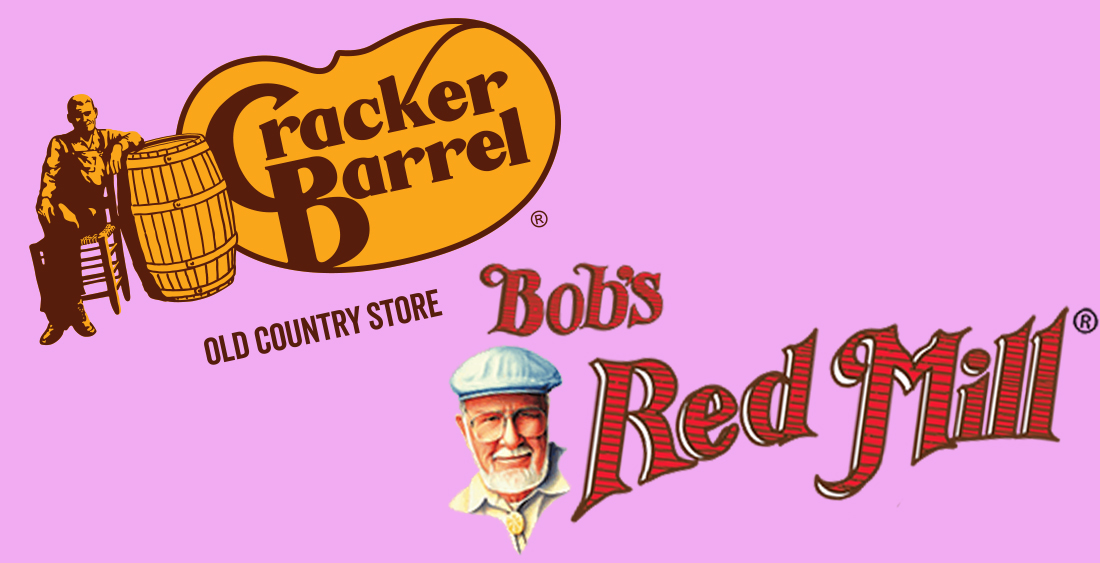 The Cracker Barrel logo and old Bob's Red Mill logo design 