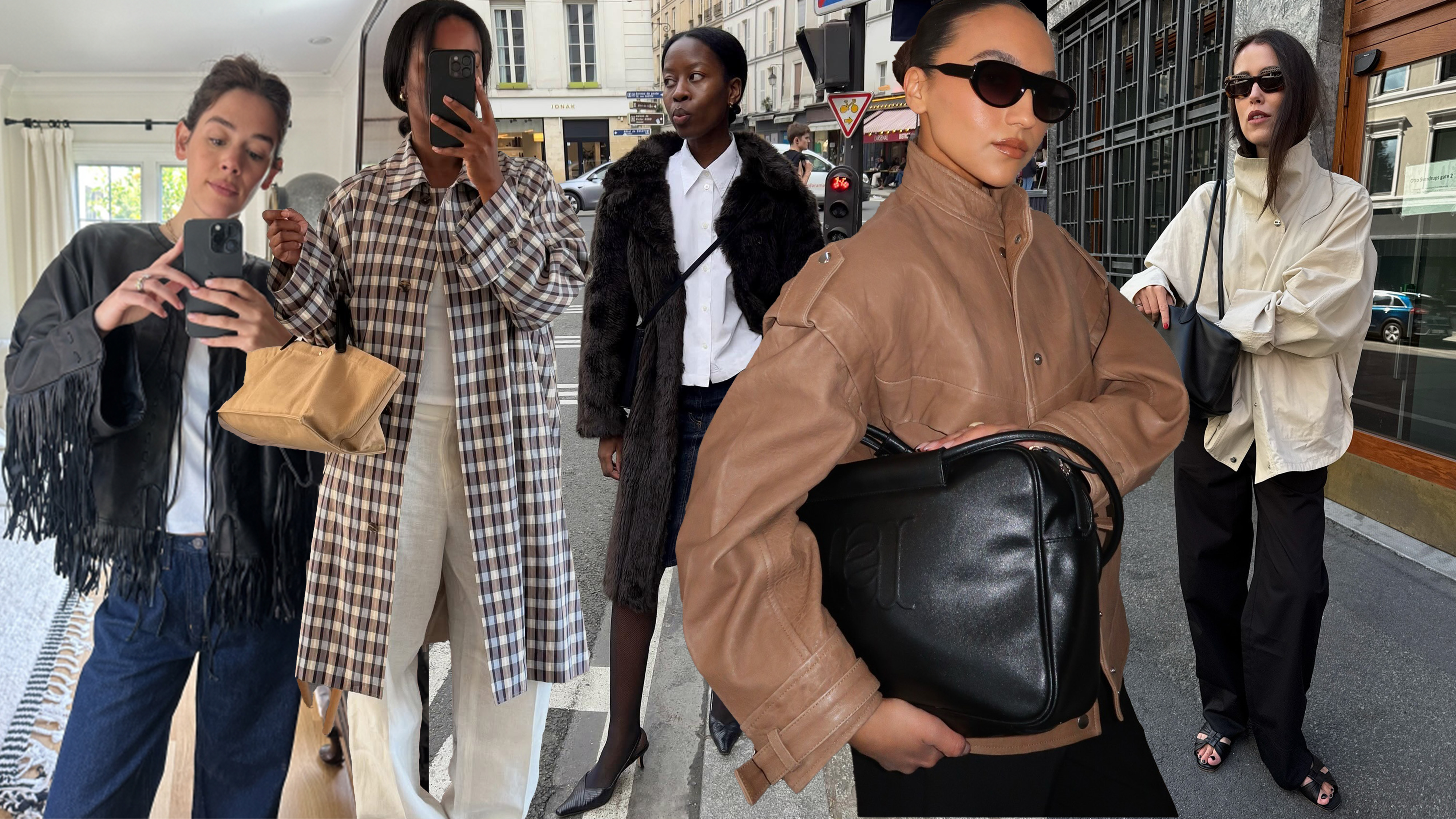 A collage of women wearing different fall jacket trends for 2025.