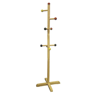 A wooden coat hanging stand