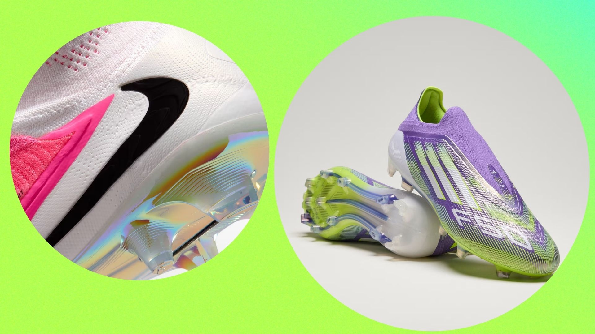 Two pairs of football boots side by side 