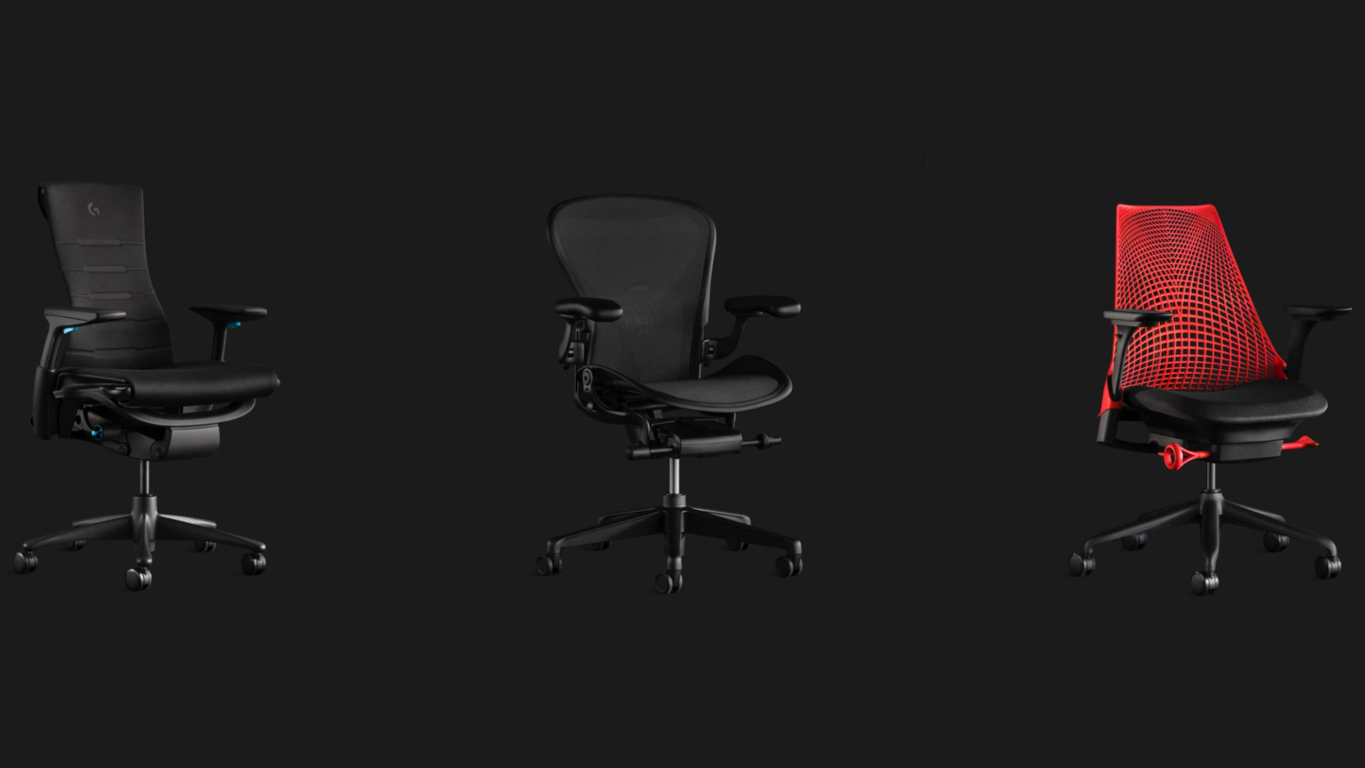 Herman miller gaming chairs on a grey backdrop