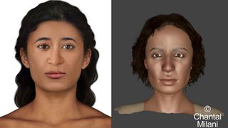 Two facial reproductions of a female Egyptian mummy. 