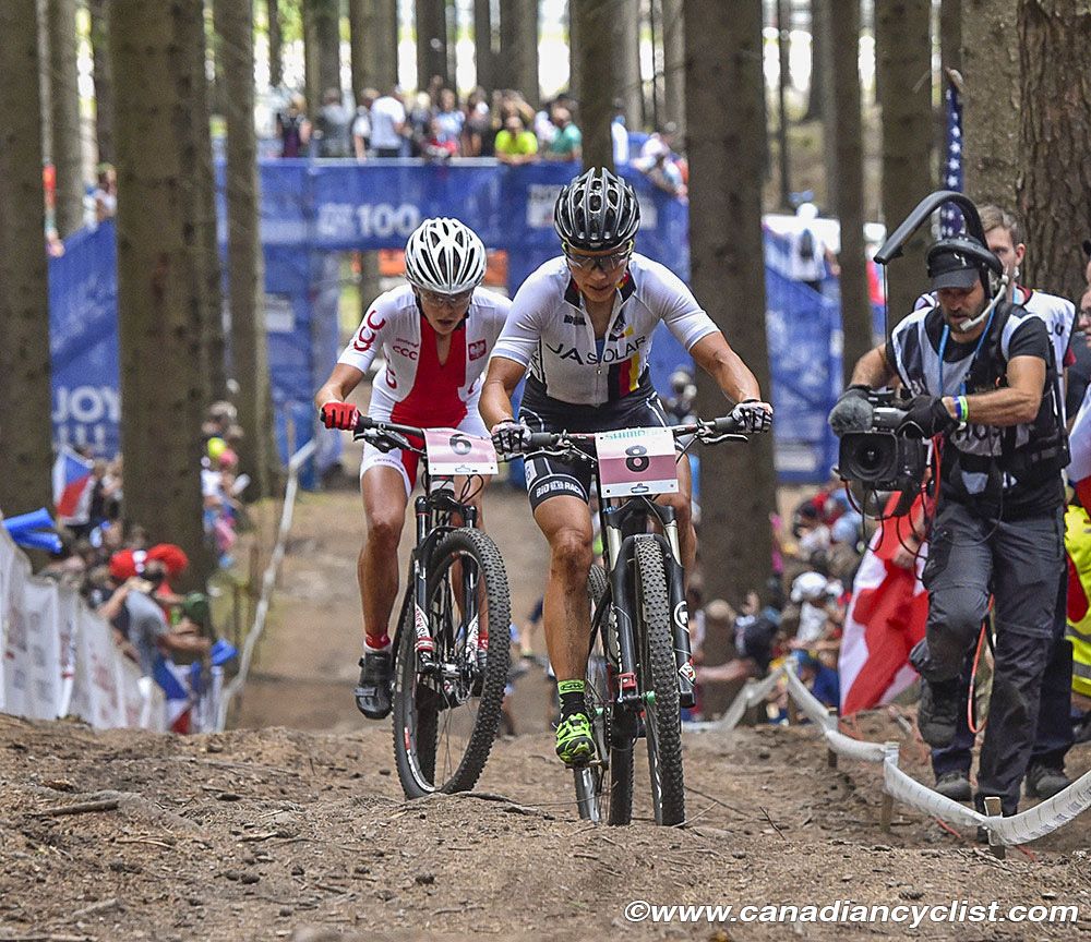 Sabine Spitz (Germany) and Maja Wloszczowska (Poland) were sitting 2nd and 3rd before both had flats on the last lap