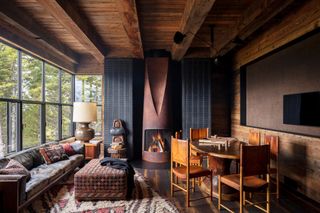 The cozy interior at The Treehouse retreat in Wyoming