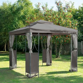 garden area with gazebos with woven polyester canopy