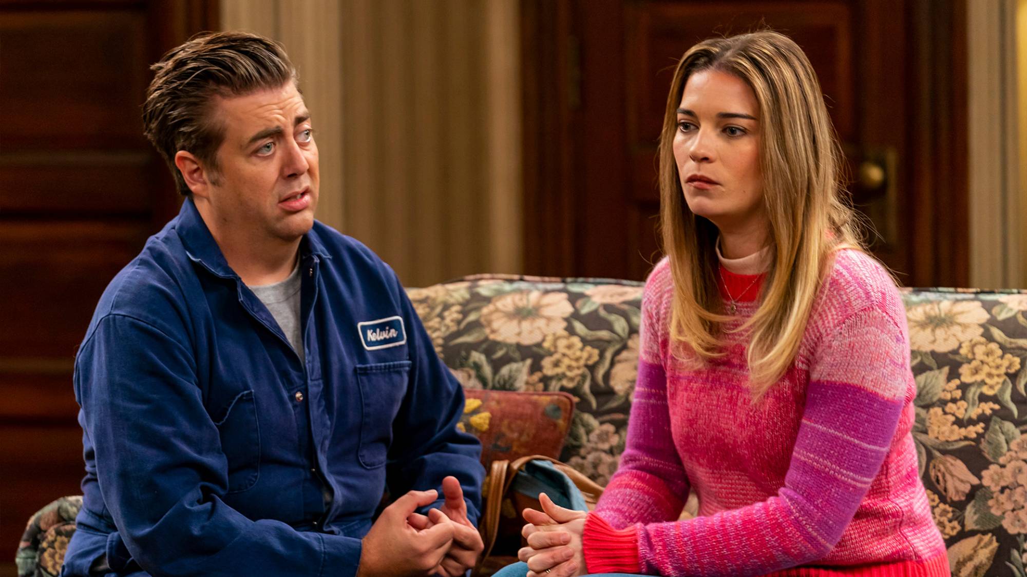 (L-R) Eric Petersen as Kevin McRoberts and Annie Murphy as Allison Devine McRoberts in "Kevin Can F**k Himself"