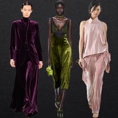 how to wear velvet shown in a collage of runway photos and outfit ideas of women wearing velvet clothing 