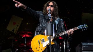 Ace Frehley performs onstage at iTHINK Financial Amphitheatre on October 10, 2021 in West Palm Beach, Florida.
