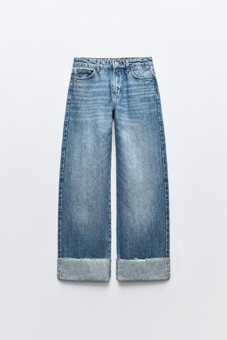 Zara, Straight High-Waist Jeans With Turn-Up Hem