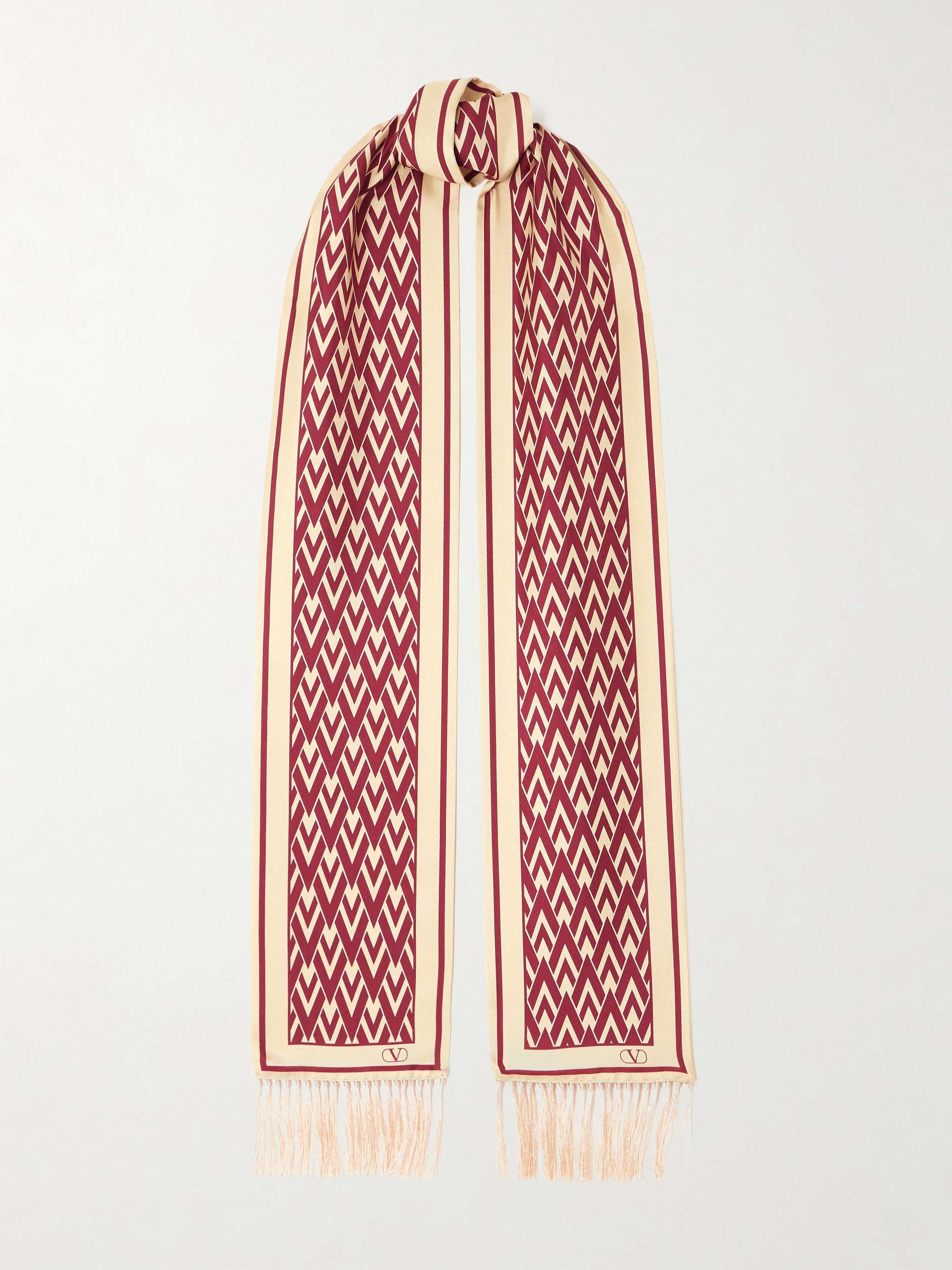 Toute La V Fringed Printed Silk-Twill Scarf
