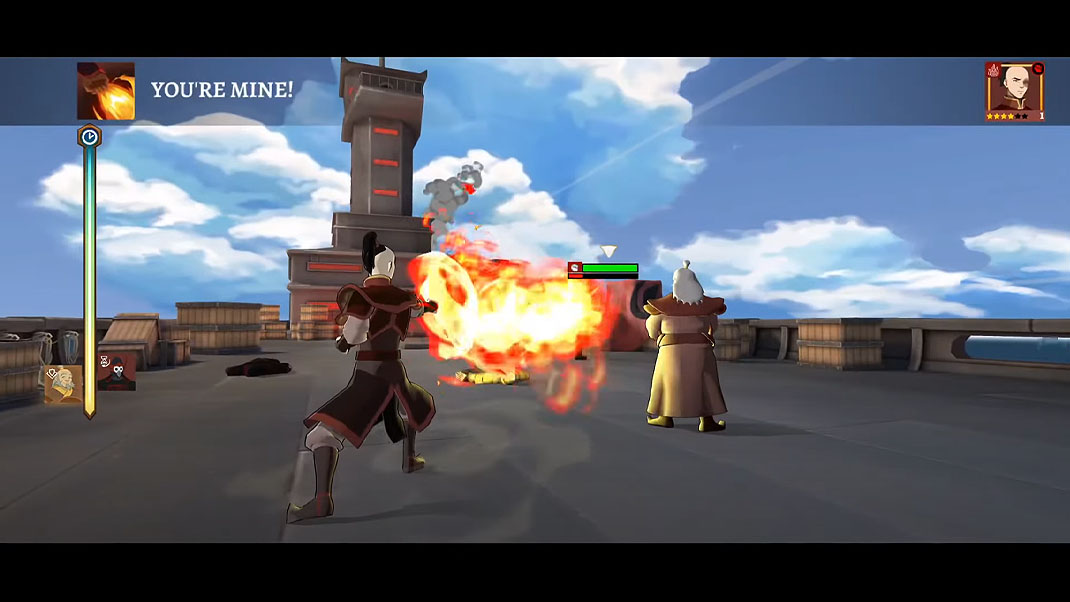 Avatar: Generations – Prinz Zuko und Iroh kämpfen mit Firebending gegen Soldaten der Feuernation.