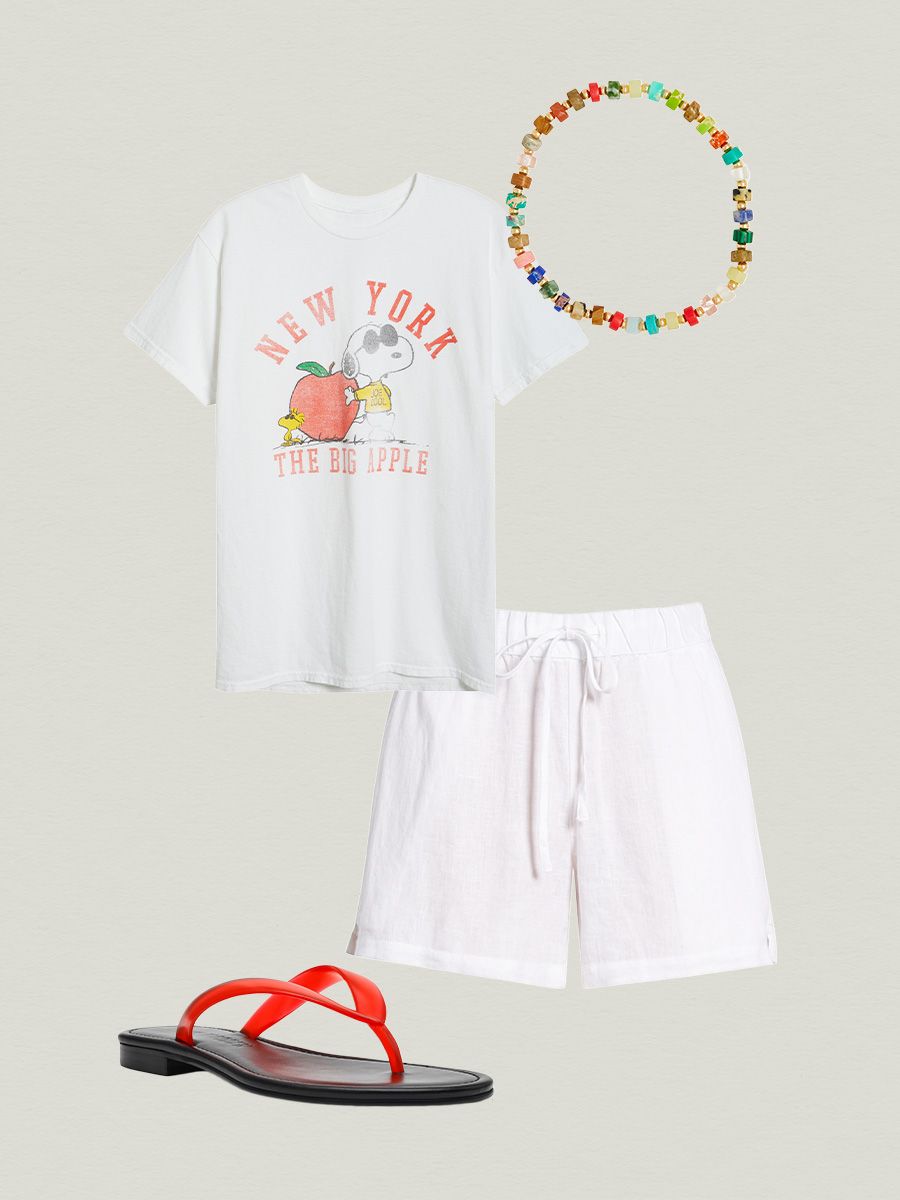graphic tee and white shorts outfit