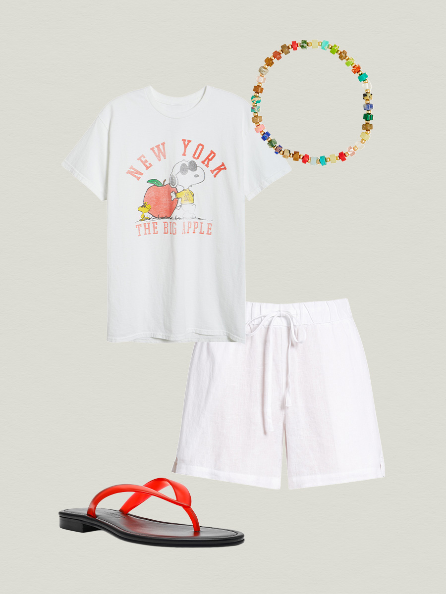 graphic tee and white shorts outfit