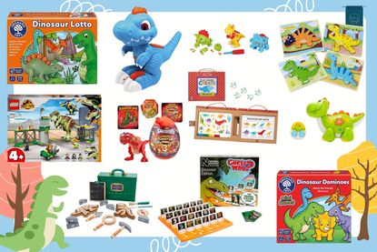Collage showing the best dinosaur toys