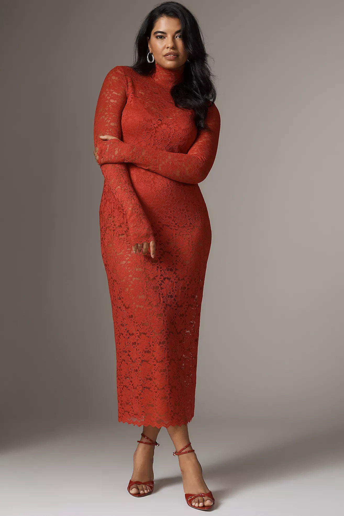 Afrm Joysel Long-Sleeve Mock-Neck Slim Midi Dress
