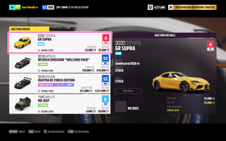 Forza Horizon 5 cars being auctioned