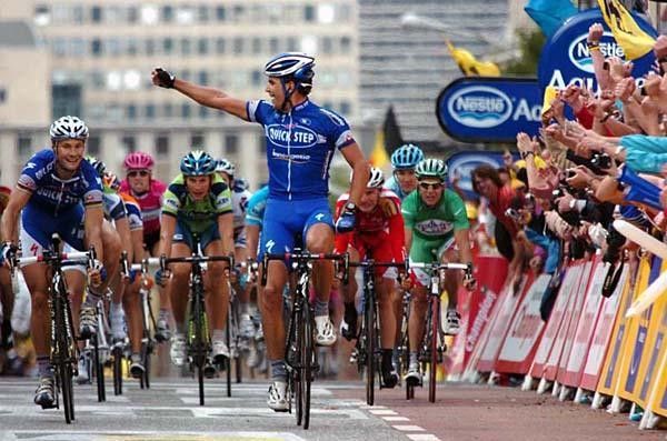 Steegmans (Quickstep) on the right sends his thanks to teammate Boonen, who is usually the man to win.