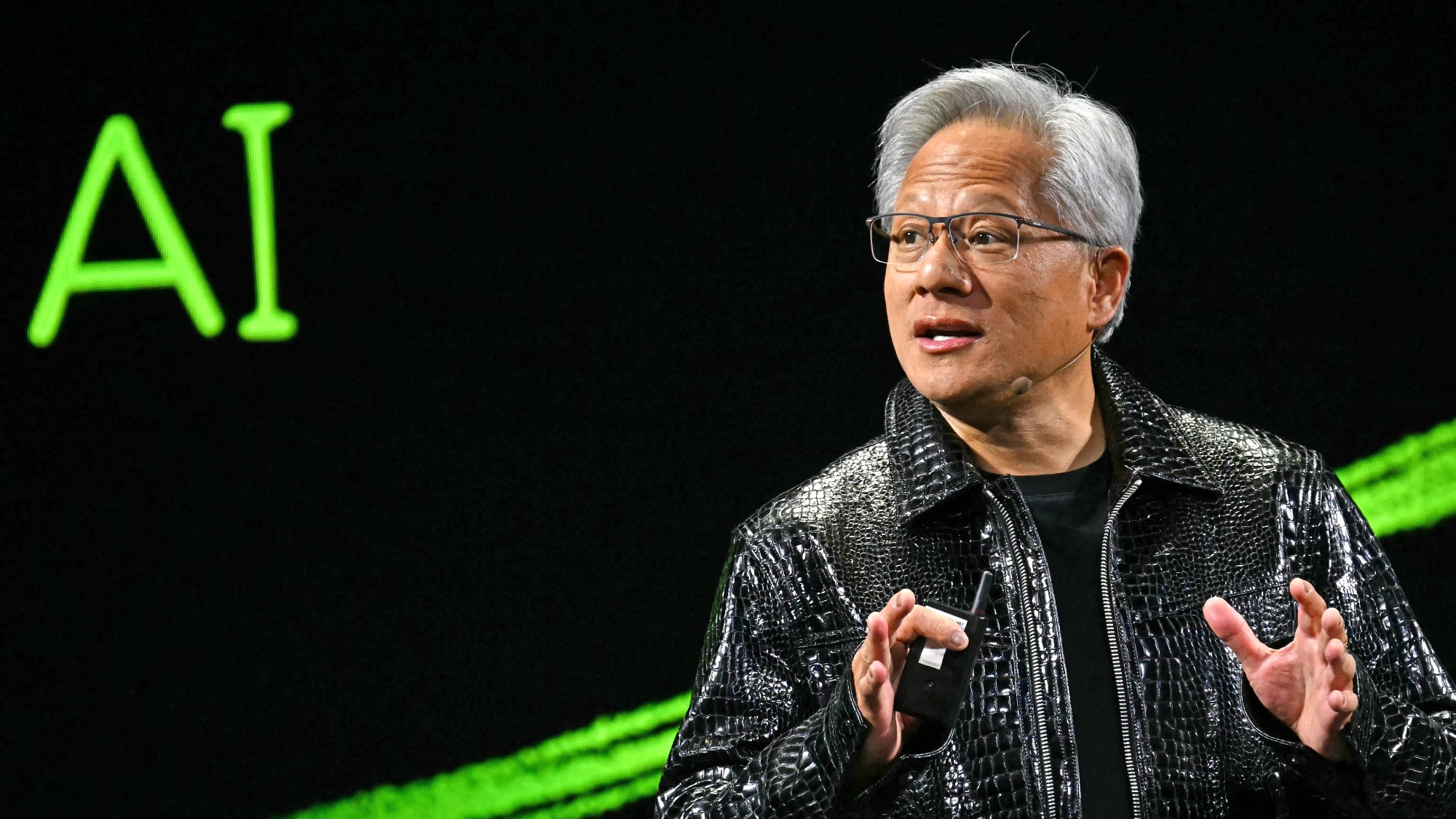 Jensen Huang delivers a keynote address at the Consumer Electronics Show