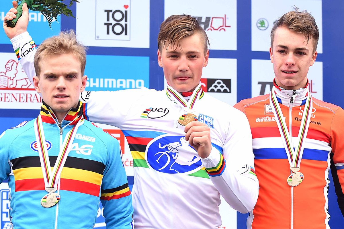The podium finishers Simon Andreassen, Eli Iserbyt and Max Gulickx