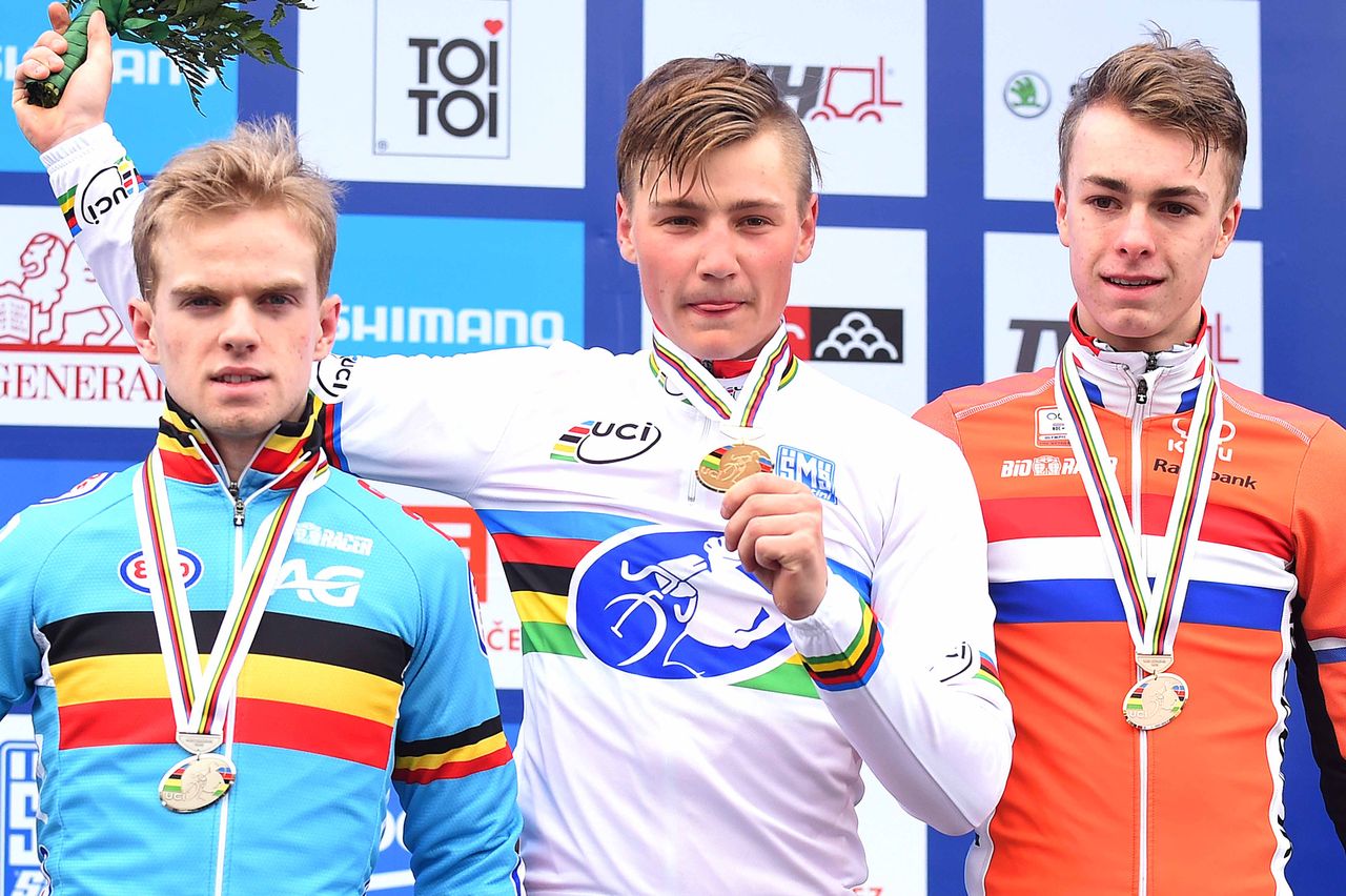 The podium finishers Simon Andreassen, Eli Iserbyt and Max Gulickx